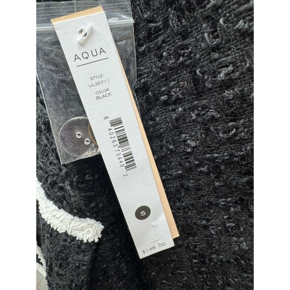 NWT Aqua Double Breasted Tweed‎ Tipped Trim Blazer Black Womens Size S - Picture 5 of 12